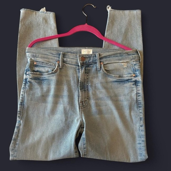 MOTHER The Stunner Zip Ankle Step Fray Jeans | Size 27 | Distressed Blue Denim - Picture 2 of 14